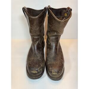12 D Chippewa Brown Leather Steel Toe Work Boots Slip On Logger Made In USA